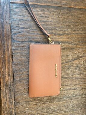 Michael Kors Cognac Leather Wristlet with Gold Hardware
